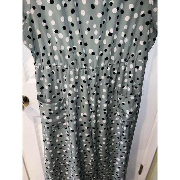 Shein Curve Jumpsuit Womens 2XL Green Wide Leg Polka Dots Short Sleeves Romper - Picture 2 of 10